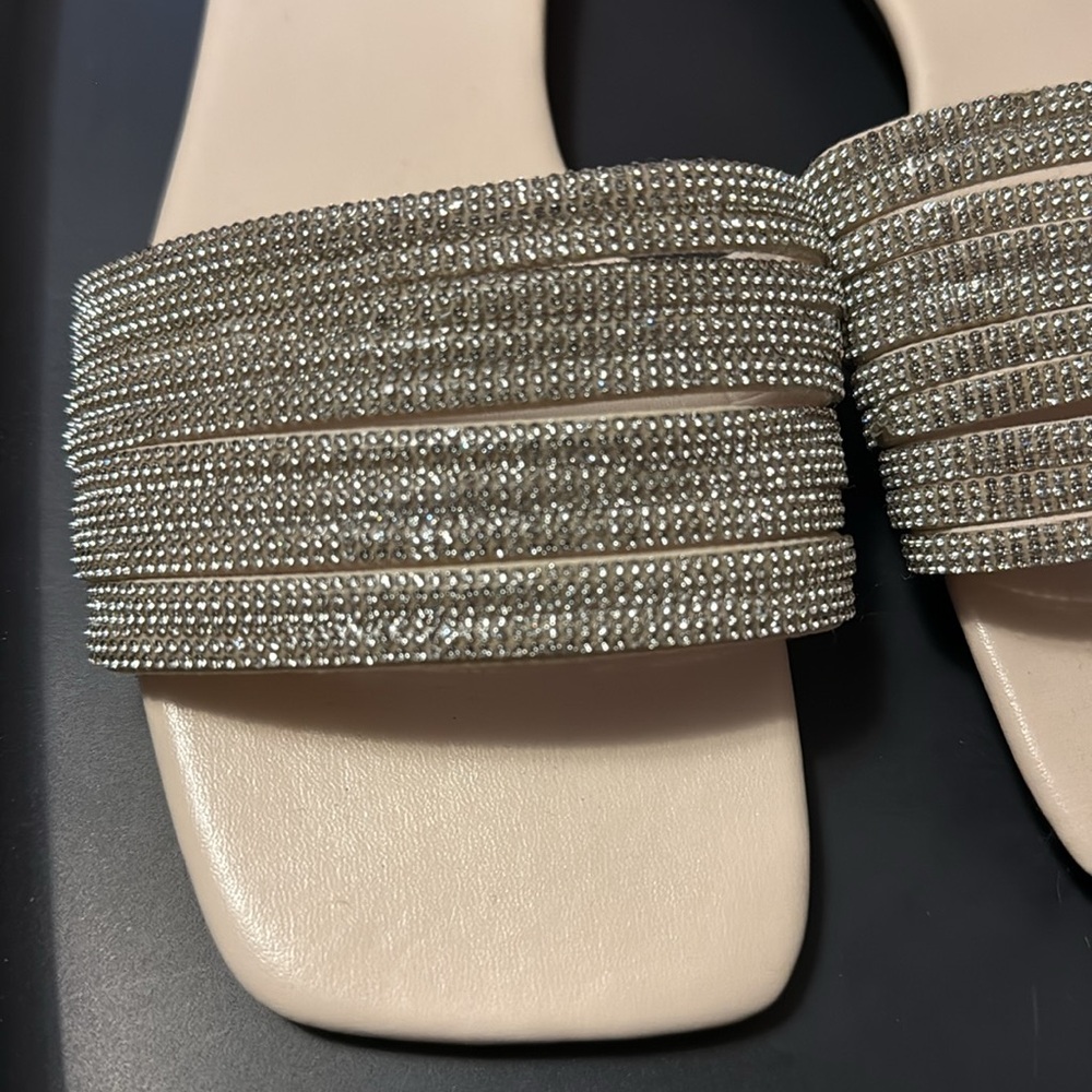 Cream and Silver Sparkly Slide Sandals, new - Picture 2 of 7